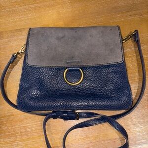 Roots Elegant Navy and Gray Leather Crossbody Bag